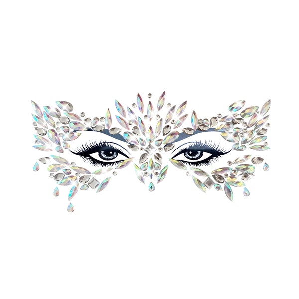 Chickadee Masquerade Clear Iridescent Crystal Jewel Face Sticker For Raves, Festivals, Outfits, Costumes, and More! Waterproof