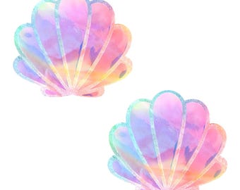 Tęczowy sorbet Tie Dye Pastel Neon UV Aksamit Syrena Muszla Osłonki na sutki Pasties Raves Festiwale Kostiumy Cosplay WODOODPORNE