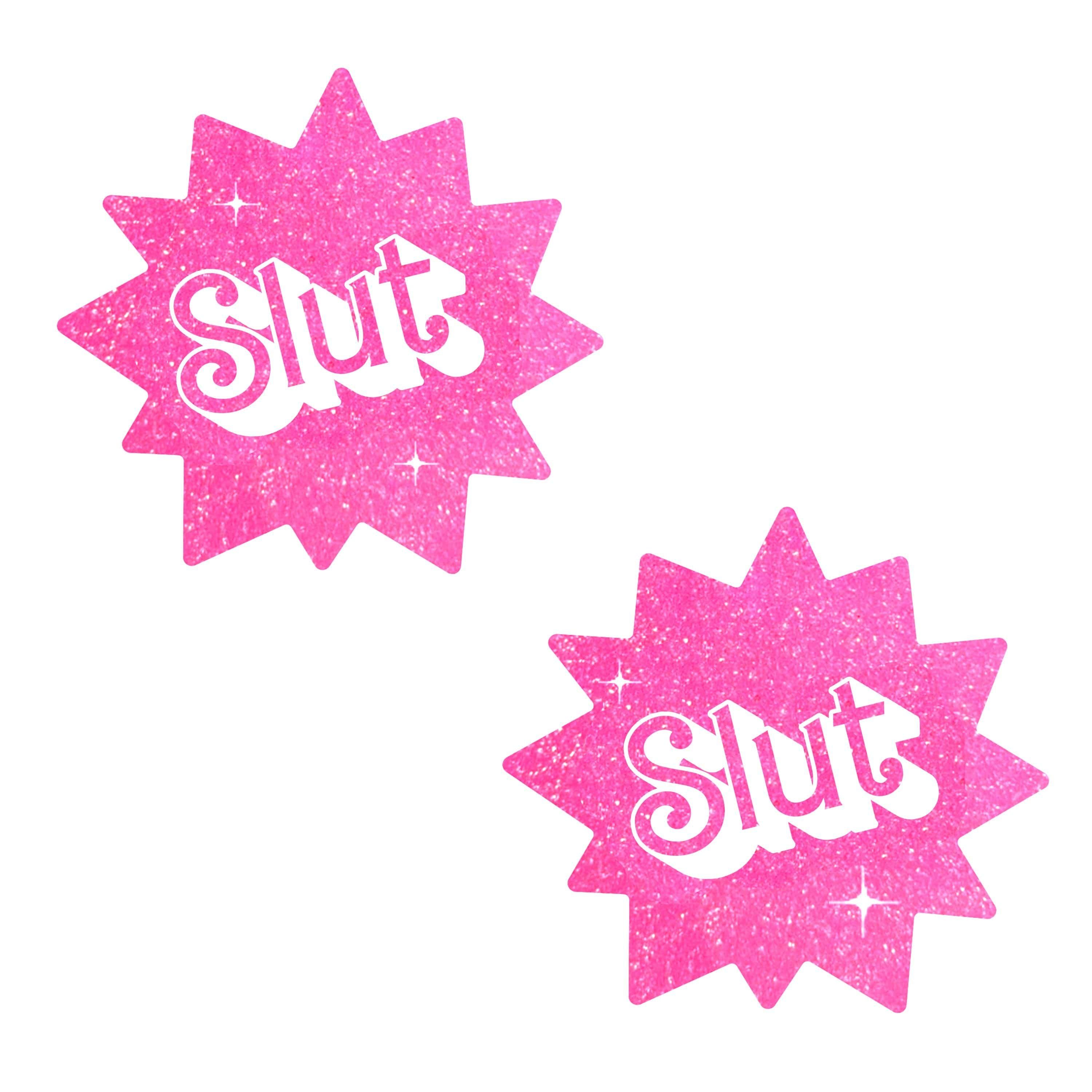 Barbie Babe Sassy Slut UV Pink Glitter Nipple Cover Pasties Costume Sticker For Raves Festivals Halloween Cosplay and more! Waterproof