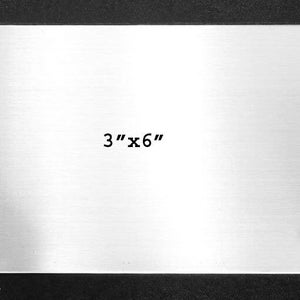 May include: A blank, silver metal plate with a brushed finish. The plate is 3 inches by 6 inches.