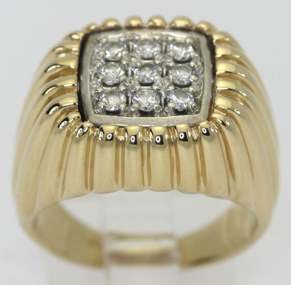 Mens diamond pinky ring 14K 2 tone gold 9 round brilliants Etsy