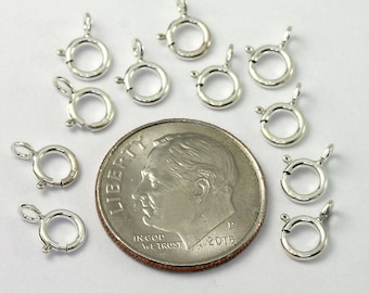 Spring rings Sterling silver 925 open ring clasps 5, 6, 7mm findings Made in USA