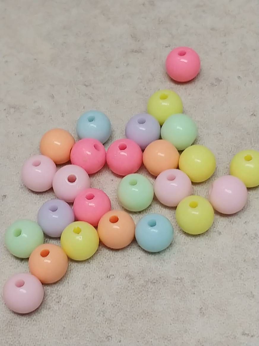 Pastel Acrylic Beads, Round Ball Beads, Plastic Beads, Solid Color