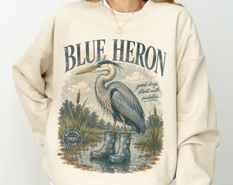 Retro 90's Great Blue Heron Wearing Rainboots Vintage Birdwatching Birding Unisex Sweatshirt