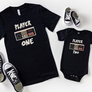 Player One Player Two Gamer, Matching Father And Baby Set, Baby Bodysuit And Dad Tshirt, Christmas Gift, Fathers Day Gift, Baby Gift Set