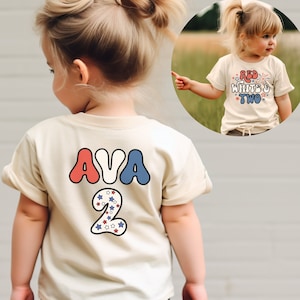 Custom Red White Two Birthday shirt Fourth of July 2nd Birthday Shirts Second Year Old Birthday Outfit Patriotic 4th of July Kid T-Shirt