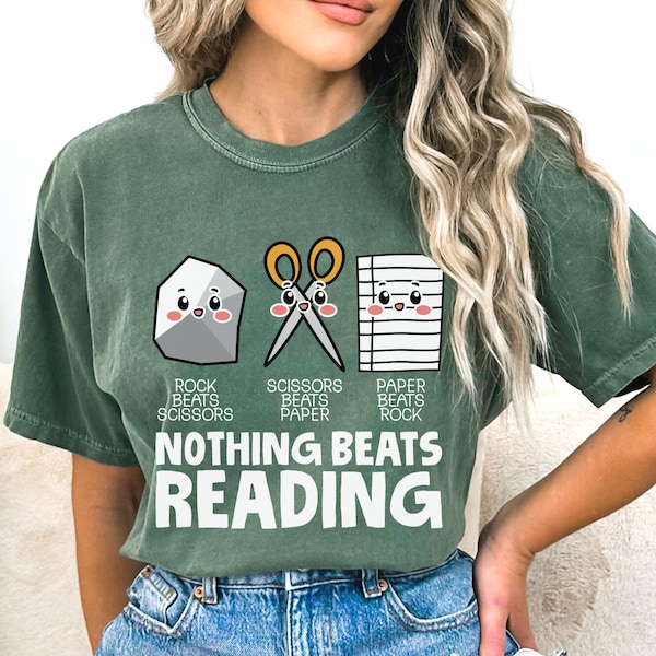 Comfort Colors Rock Paper Scissor Reading Shirt, Book tshirt, Reading Teacher T-shirt, Bookworm Shirt, Teacher Tee, Book Lover Gift