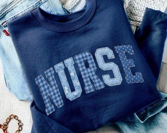 Floral Nurse Sweatshirt, Faux Patchwork Nursing Sweater, Nurse Graduation Gift, RN Crewneck