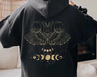 Moon Phase Hoodie Oversized Hoodie, Witchy Clothes, Celestial Sweatshirt, Trendy Aesthetic Pullover Graphic Hoodie, Cottagecore Clothing