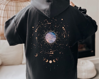 Moon Phase Hoodie Hoodie, Witchy Clothes, Celestial Sweatshirt, Trendy Aesthetic Pullover Graphic Hoodie, Cottagecore Clothing