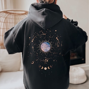Moon Phase Hoodie Hoodie, Witchy Clothes, Celestial Sweatshirt, Trendy Aesthetic Pullover Graphic Hoodie, Cottagecore Clothing