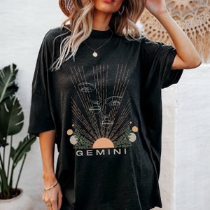 Zodiac Gemini Vintage Tee, Celestial Gemini Shirt Trendy Oversized Tee, Astrology T Shirt, Zodiac Birthday Gift For Gemini