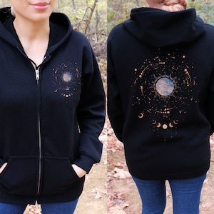 Moon Phase Hoodie Oversized Hoodie, Witchy Clothes, Celestial Sweatshirt, Trendy Aesthetic Pullover Graphic Hoodie, Cottagecore Clothing