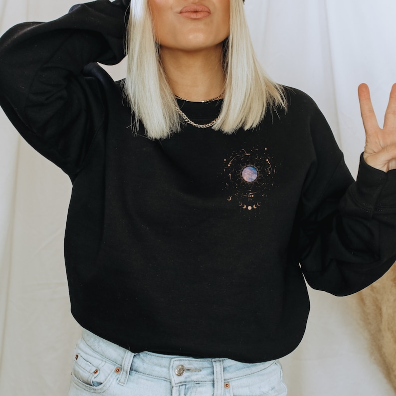 Moon Phase Hoodie Sweatshirt, Witchy Clothes, Celestial Sweatshirt, Trendy Aesthetic Pullover Graphic Hoodie, Cottagecore Clothing image 2