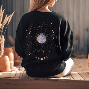 Moon Phase Hoodie Sweatshirt, Witchy Clothes, Celestial Sweatshirt, Trendy Aesthetic Pullover Graphic Hoodie, Cottagecore Clothing