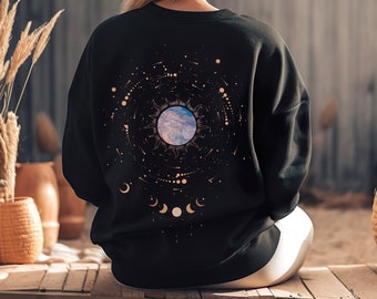 Moon Phase Hoodie Sweatshirt, Witchy Clothes, Celestial Sweatshirt, Trendy Aesthetic Pullover Graphic Hoodie, Cottagecore Clothing