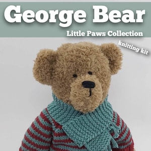 Knitting Kit George Bear. Teddy Bear knitting kit. Easy knitting kit. Easy Knit Pattern. Hand knitting. Bear knitting kit.