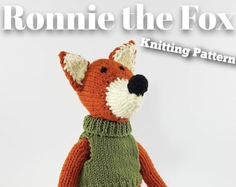 Knitted toy knitting pattern for Ronnie the Fox, PDF download