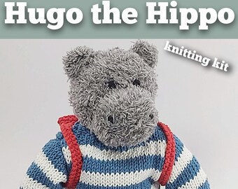 Hugo the Hippo Knitting Kit - Make Your Very Own Hippo - Easy To Knit Pattern