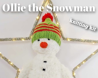 Ollie the Snowman Knitting Kit - Make Your Very Own Snowman and his hats - Easy To Knit Pattern