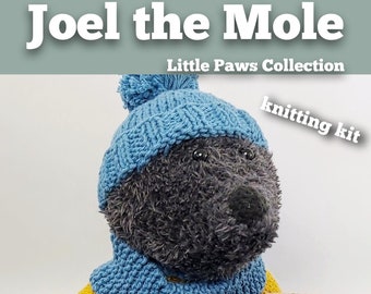 Knitting Kit Joel the Mole. Animal knitting kit. Easy knitting kit. Easy Knit Pattern. Hand knitting. Mole knitting kit.