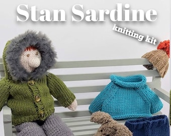 Knitting kit to make your very own Stan Sardine - easy to knit pattern