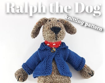 Knitted toy knitting pattern for Ralph the Dog, PDF download