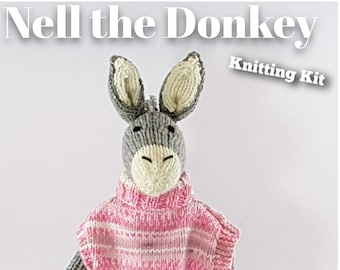 Knitting kit to make your very own Nell the Donkey - easy to knit pattern