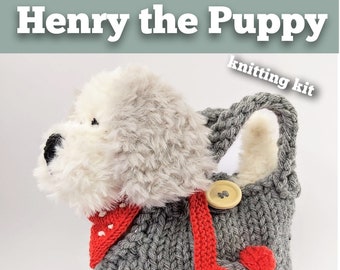 Knitting kit to make your very own Henry the Puppy Dog and his Carry Bag - easy to knit patterns