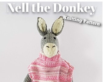 Knitted toy knitting pattern for Nell the Donkey, PDF download