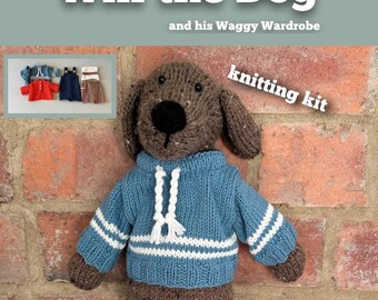 Knitting Kit Wilf the Dog. Animal knitting kit. Easy knitting kit. Easy Knit Pattern. Hand knitting. Dog with clothes knitting kit.