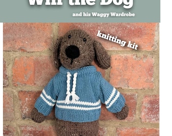 Knitting Kit Wilf the Dog. Animal knitting kit. Easy knitting kit. Easy Knit Pattern. Hand knitting. Dog with jumper.