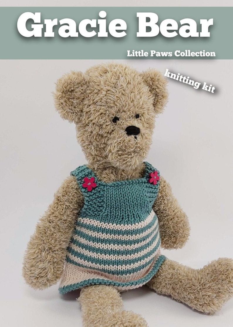 Knitting Kit Gracie Bear. Teddy Bear knitting kit. Easy Etsy