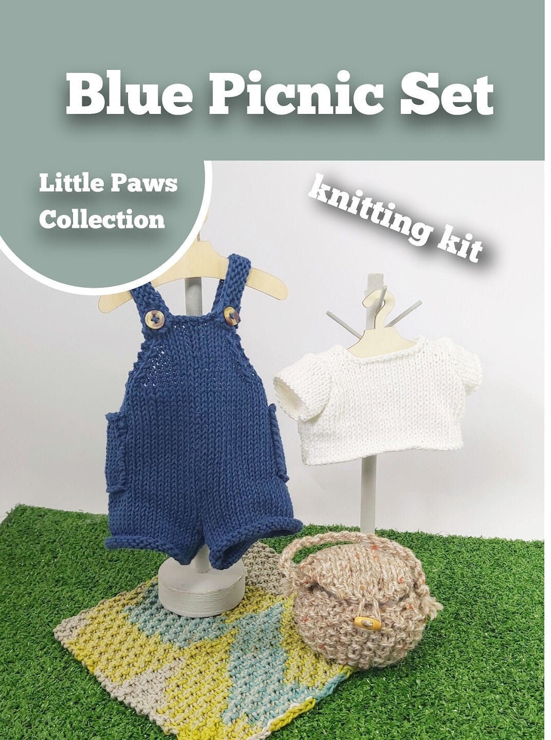 Knitting Kit Picnic Set. Little Paws Collection Clothes knitting kit. Easy to knit kit. Easy Knit Pattern. Hand knitting. Knitting kit