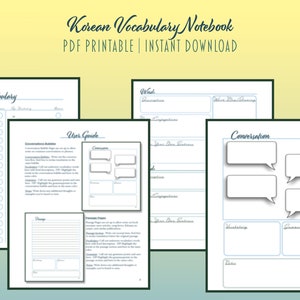 Korean Vocabulary Notebook | Workbook Companion | Digital Notebook | Printable | Instant Download