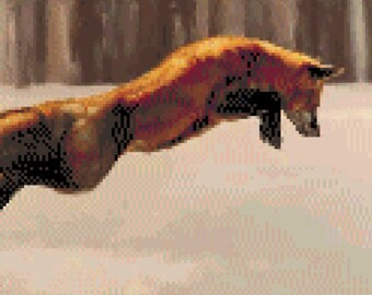 Red Fox Leap Cross Stitch Pattern ~ PDF, Instant download, Red fox, Jump, Winter, Country, Hunt, Fox hunt, Arctic fox, Coyote, Wolf, Hunting