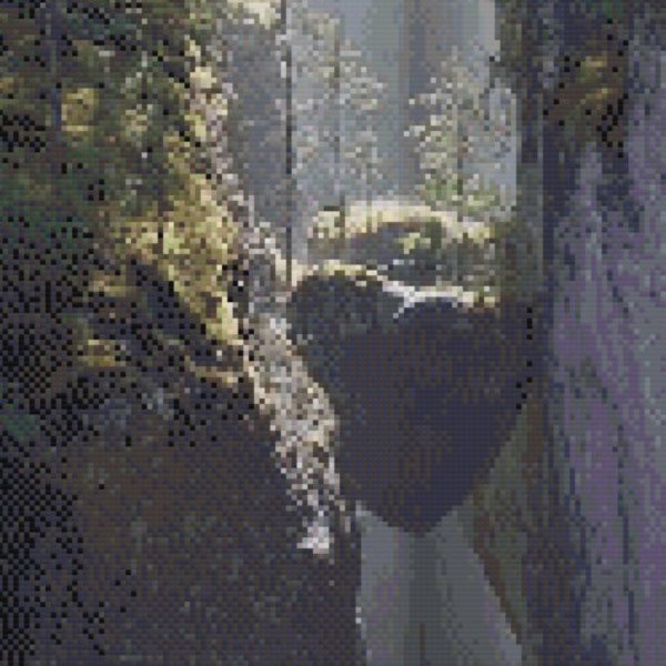 Maligne Canyon Boulder Cross Stitch Pattern ~ PDF, Instant download, Alberta, Canada, Boulder, Rock, Geology, Canyon, Hike, Forest, Tree.