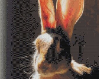 Backlit Rabbit Cross Stitch Pattern ~ PDF, Instant download, Bunny, Easter bunny, Jack rabbit, Cottontail, Morning, Sunrise, Ear, Sunlight.