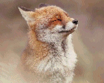 Breezy Fox Cross Stitch Pattern ~ PDF, Instant download, Red fox, Dog, Renard, Closed eyes, Trickster, Autumn, Coyote, Wolf, Wild dog, K9.