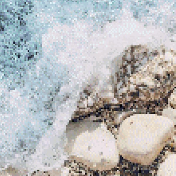 Ocean on Rocks Cross Stitch Pattern ~ PDF, Instant download, Ocean, Beach, Lake, Sea, Water, Waves, Pebbles, Rustic, Ripple, High tide, Blue