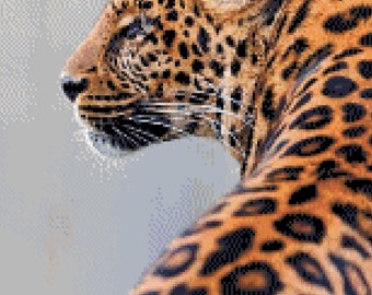 Jaguar Portrait Cross Stitch Pattern ~ PDF, Instant download, Jaguar, Leopard, Spotted cat, Big cat, Africa, Safari, Serengeti, Panther, Cat