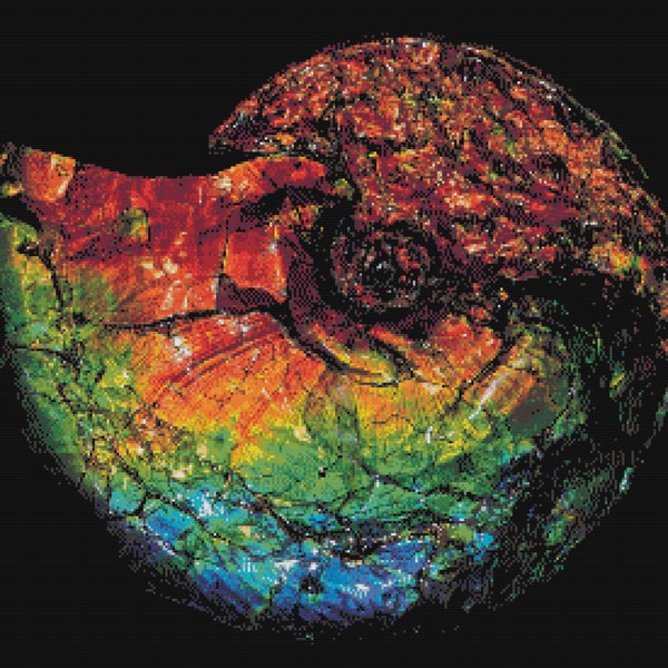 Stunning Alberta Ammonite Fossil Cross Stitch Pattern ~ PDF, Instant download, Ammolite, Canada, Rainbow, Nautilus, Crystal, Precious.