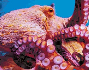 Ocean Octopus Cross Stitch Pattern ~ PDF, Instant download, Swim, Fish, Sea, Deep blue sea, Coral reef, Water, Underwater, Beach, Pond.