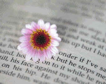 Little Pink Flower on Book Cross Stitch Pattern ~ PDF, Instant download, Text, Library, School, Teacher, Daisy, Quote, Read, Learn, Cute.