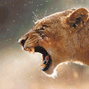Löwin Knurren Kreuzstichmuster ~ PDF, Sofort download, Löwe, Pride, Pride of Löwen, Jägerin, Anführerin, Knurren, Fang, Raubkatze, Empower.