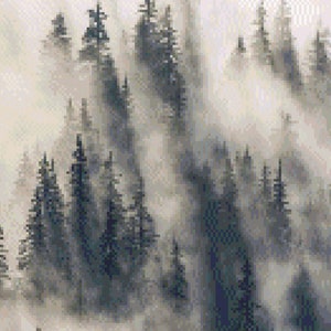 Misty Conifer Forest Cross Stitch Pattern ~ PDF, Instant download, Fog, Spruce tree, Vancouver, Canada, Taiga, Pine tree, Fir tree, BC.