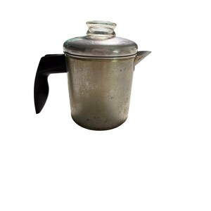 Coffee Percolator Vintage 5in Silver Aluminum Stovetop Glass Knob MCM