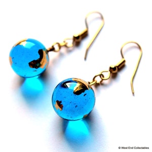 12mm (0.5") 22ct Gold Planet Earth Glass Marble Earrings - World Astronomy Globe