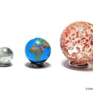 Solar Eclipse Glass Marble Set - Sun, Earth & Moon - World Planet Gaea Terra