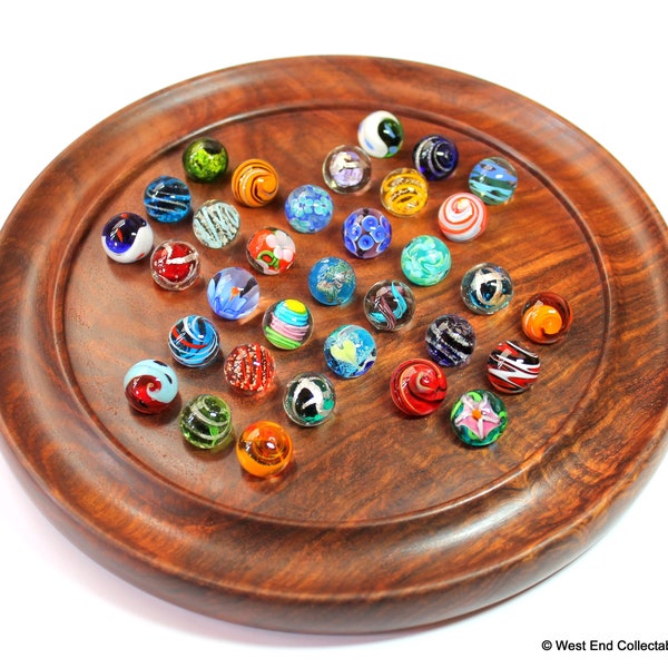 Collectors Handmade Marbles Solitaire Set Board Game Puzzle - 33 x 16mm Glass Art Marbles